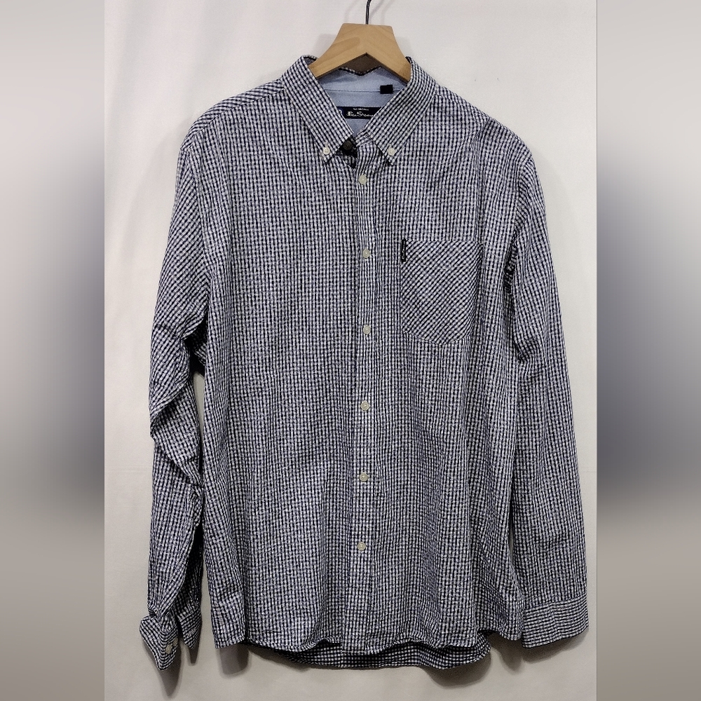 Ben Sherman Plaid The Original Button Shirt Mens L Blue Office Career Casual
